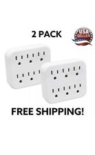 2-PACK White 6 Outlet Wall Outlet Adapters Multi Plug Power Splitters Electrical