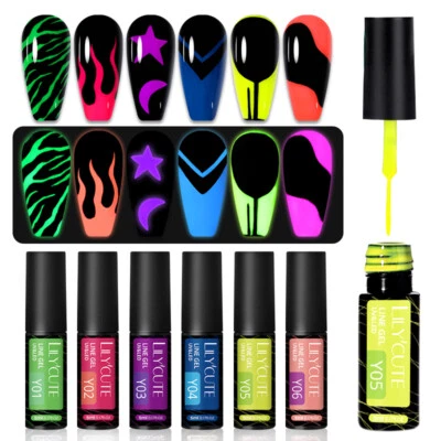 LILY'CUTE Glow in The Dark Nail Art Liner Gel Polish Luminous Neon Colour Changing Pens UK