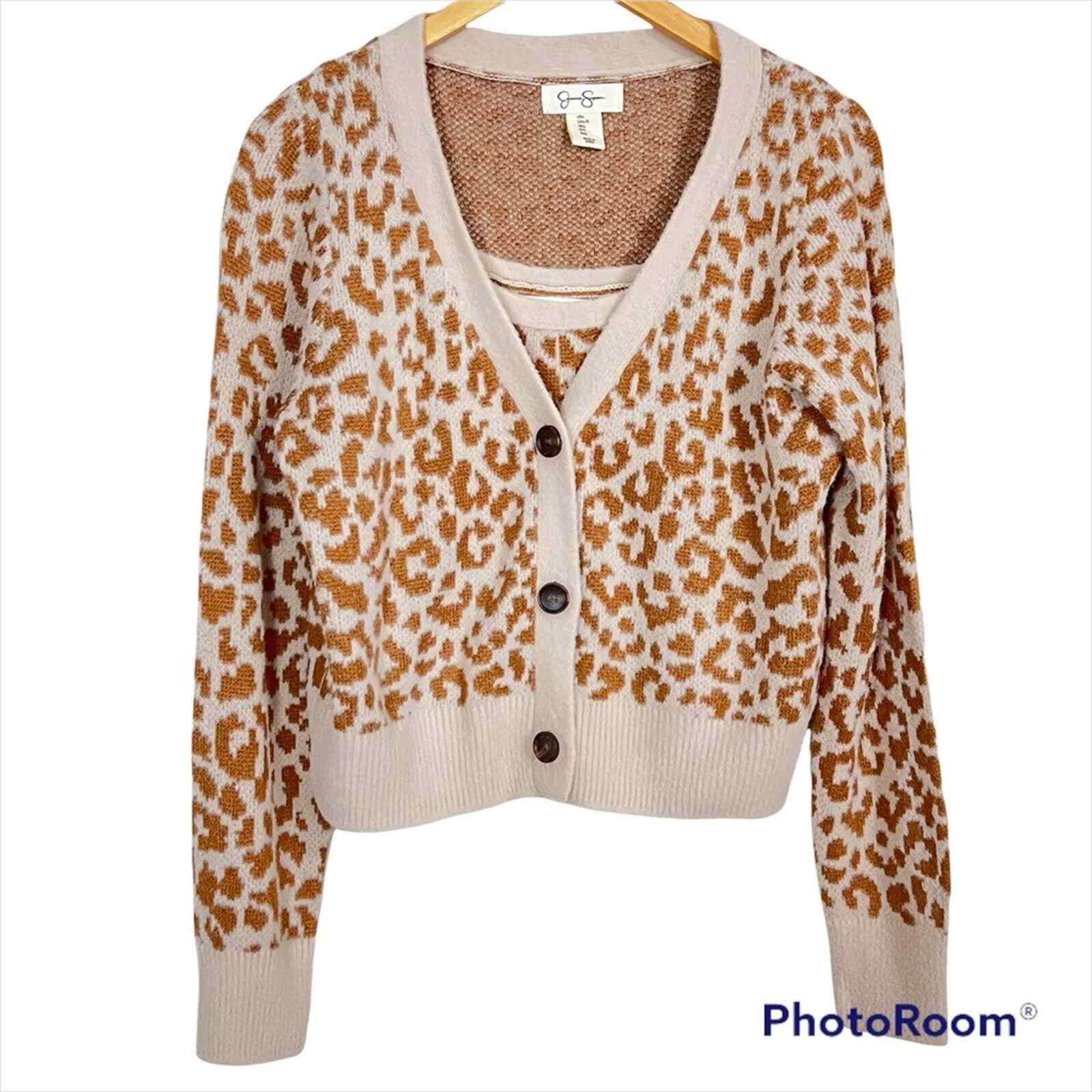 NEW Jessica Simpson Cropped Cheetah Print Top + Cardigan Set Size Large |  eBay