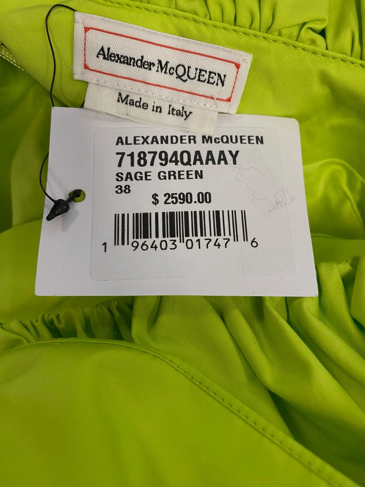 Abito poplin verde Alexander McQueen da donna $2590 taglia 38