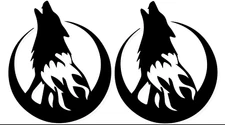 Howling Wolf in a Moon - TWO Black Vinyl Graphic Decals Car Truck Windows Laptop