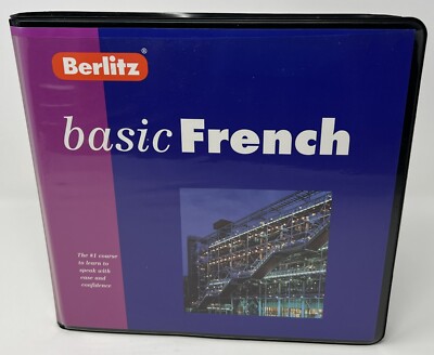 VTG LANGUAGE: Basic French by Berlitz - 1999 Book w/ 3 Cassette Tapes Course Set