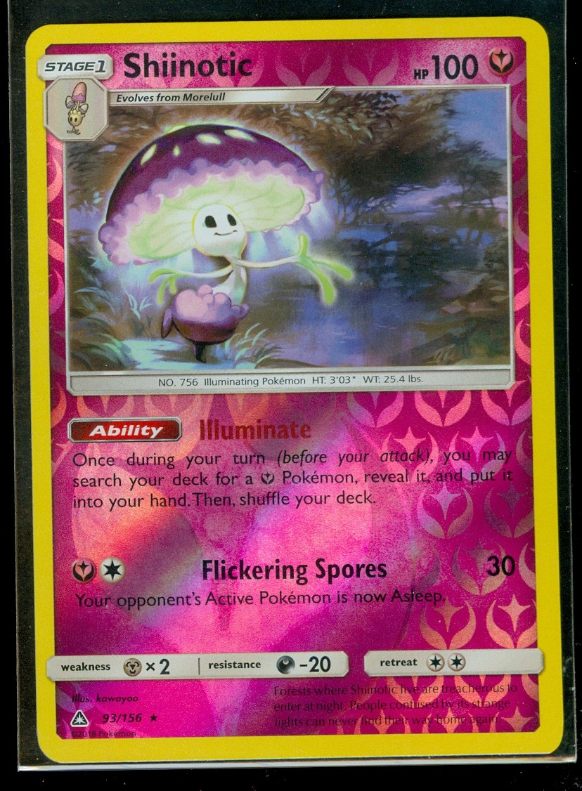 Pokemon SHIINOTIC 93/156 - Ultra Prism RARE Rev Holo - MINT