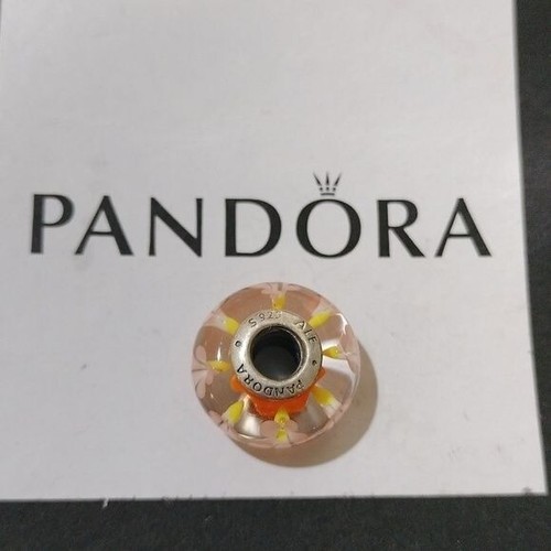 Pandora Argento Sterling Fiore Tropicale Arancione Vetro di Murano Perla - 791624 - Foto 4 di 4