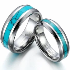Tungsten Carbide Ring Simulated Turquoise Men's Women's Engagement Wedding Band