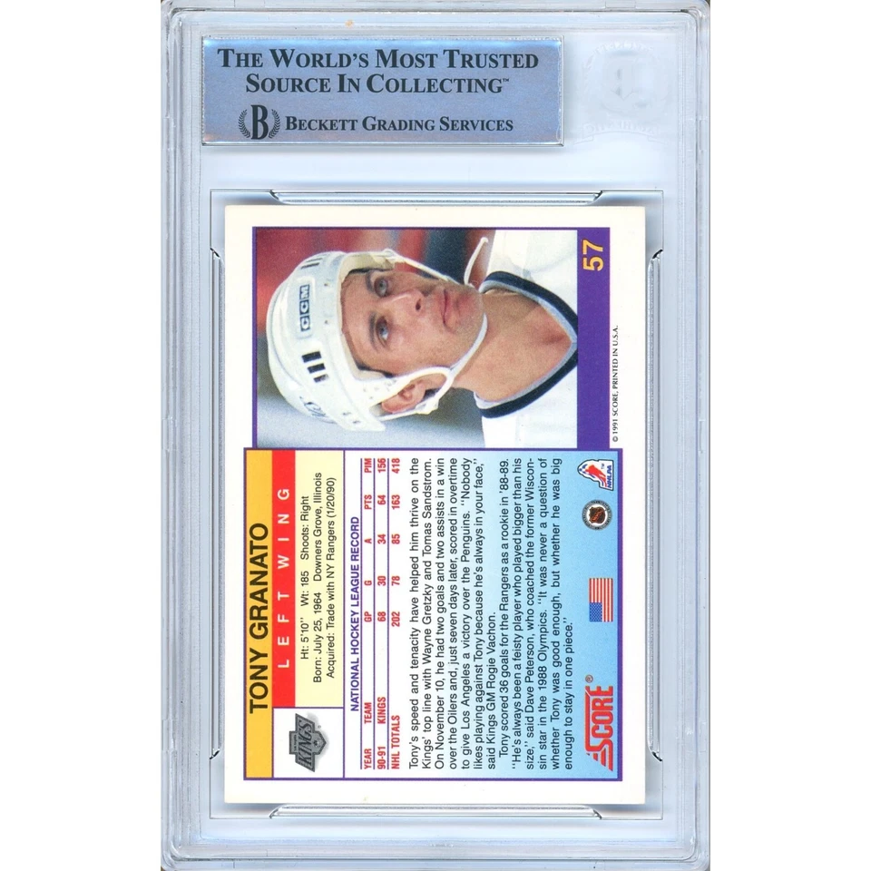 Tony Granato Signed 1991-92 Score #57 Card AUTO Beckett Slabbed LA Kings - Image 3 of 4