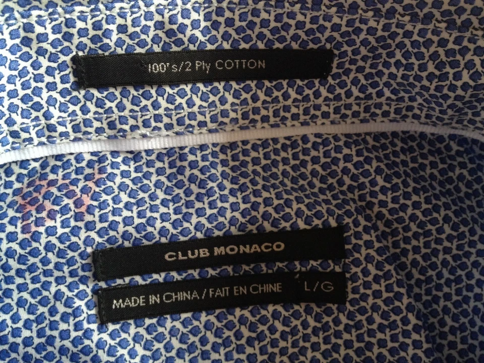 CLUB MONACO MEN'S DRESS SHIRT LONG SLEEVE 100's PLY COTTON LARGE BLUE - Image 4 of 4