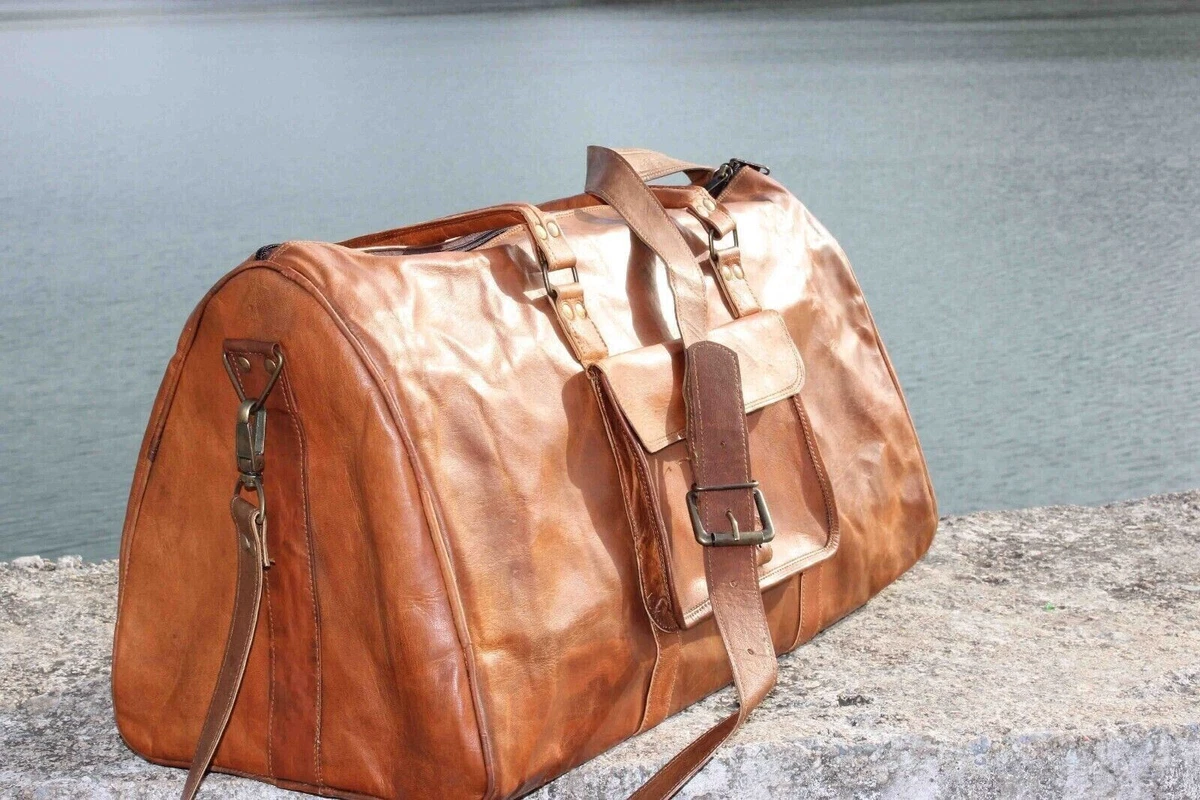 Sac De Voyage En Cuir Véritable Marron – Homme – Bandoulière Réglable – Artisanal
