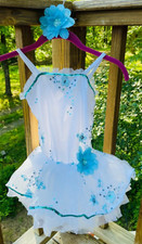 Double Platinum Performancewear Tutu Dress White with blue sequin Floral MC