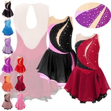 US Girls Rhinestones Figure Ice Skating Dress Ballet Dance Tutu Dress Leotard