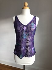 FLAWLESS VTG WARNER  S Purple Silky Sheer Floral Camisole Lingerie Top SZ S