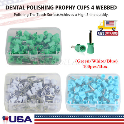 100pcs Nylon Latch Flat Polishing Polisher Prophy Bowl Dental Brush Cups 3COLORS