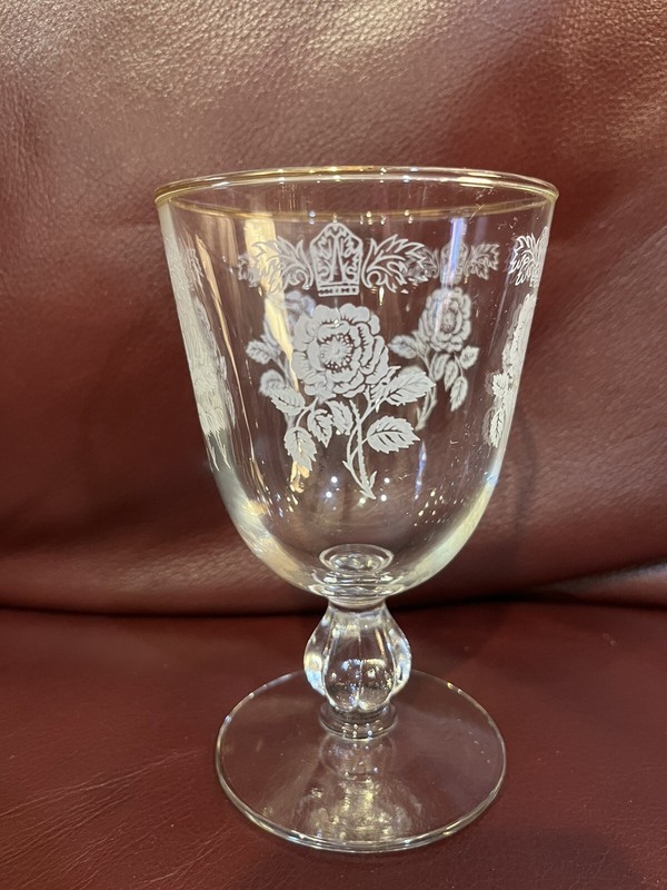 Water Goblet with Roses and Gold Toned Trim