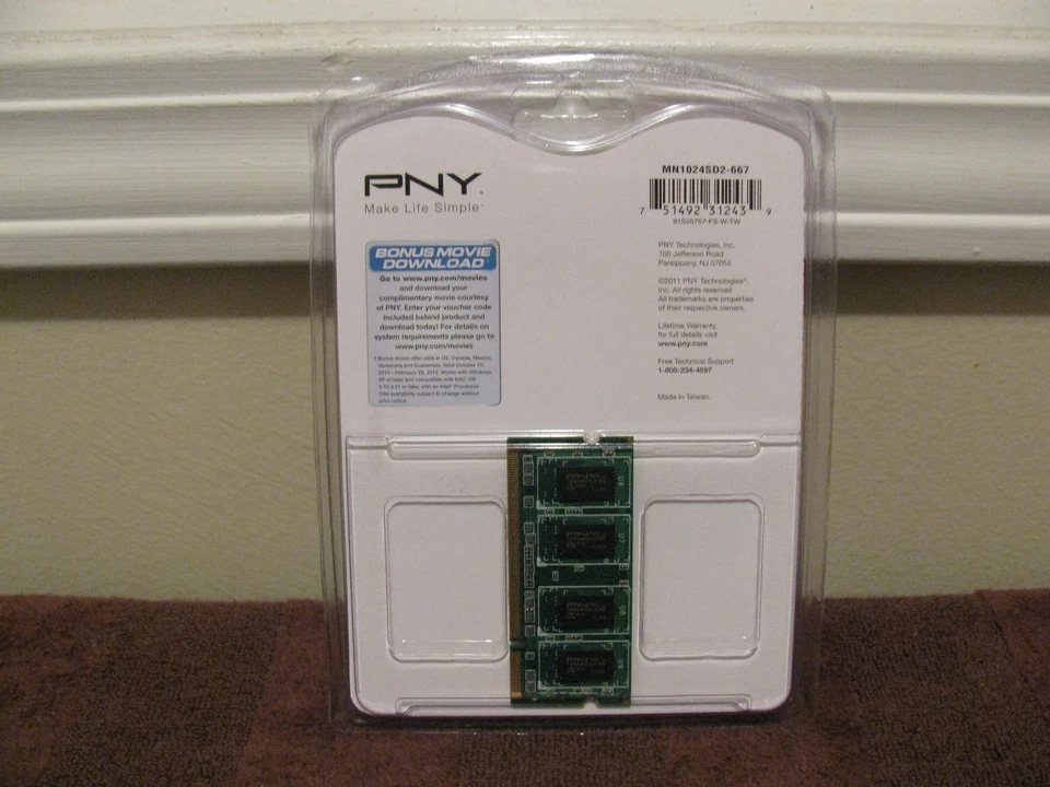 PNY  1GB DDR2 667 MHz PC2-5300 Desktop DDR2 Memory MD1024SD2-667 - Image 2 of 2