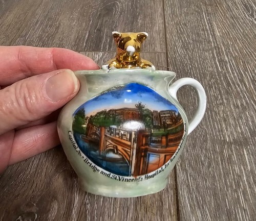 Circa 1915 Souvenir Porcelain Chamber Pot Gold Pig Indianapolis, IN - Picture 2 of 7