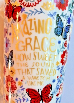 Pfaltzgraff Amazing Grace Latte Mug New Gift Coffee Butterfly Flowers 18 ounces 