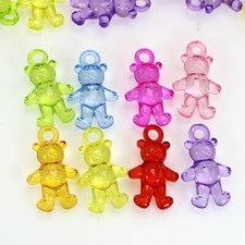 50 Mixed Transparent Color Acrylic Cute Bear Charm Pendants 16mm Kids Crafts