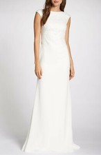 TADASHI SHOJI Bridal Ivory White Embroidered Beading RANIA Crepe Train Gown 8 M