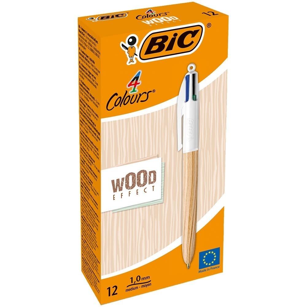 Bic Box of 12 Pens 4 Colours Wood