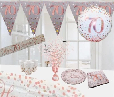 OAKTREE 70th Birthday White Rose Gold Themed Birthday Party Decorations Balloons Bunting