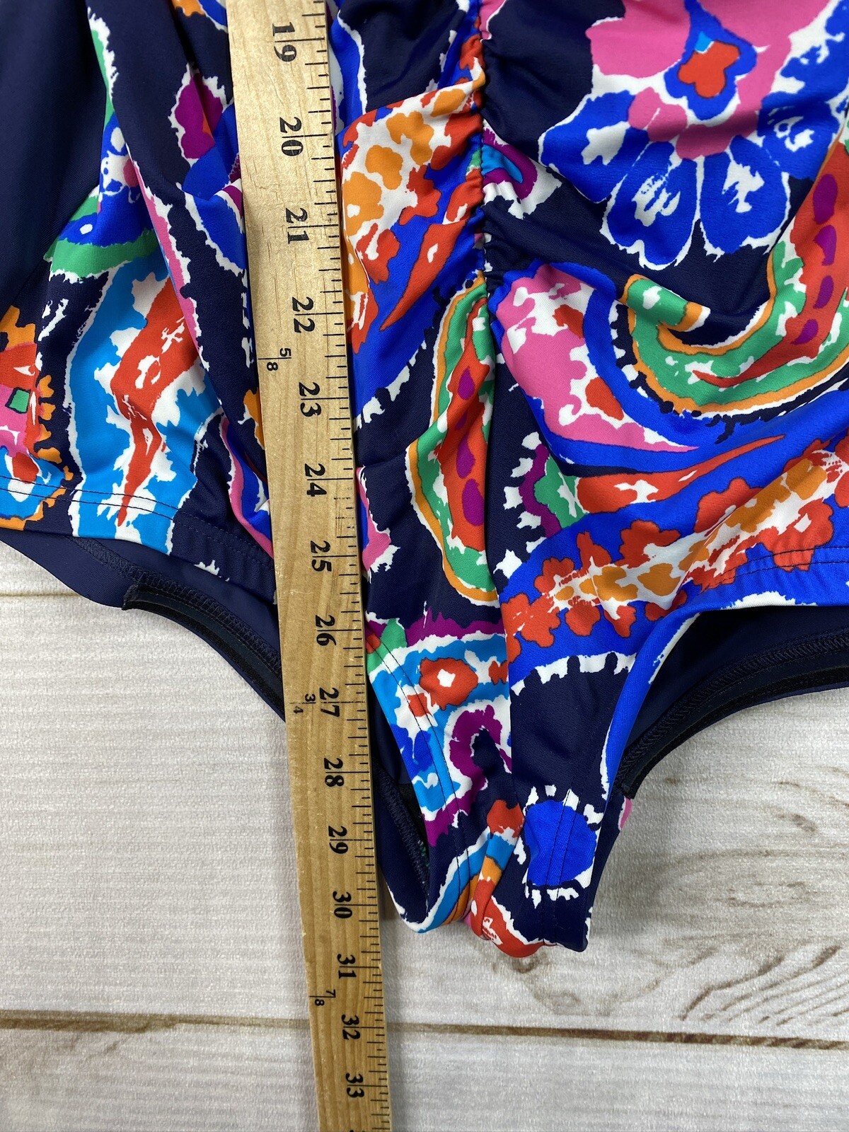 Gabar Swimsuit Womens Sz 16W Colorful Multicolor Paisley Print Ruched One Piece