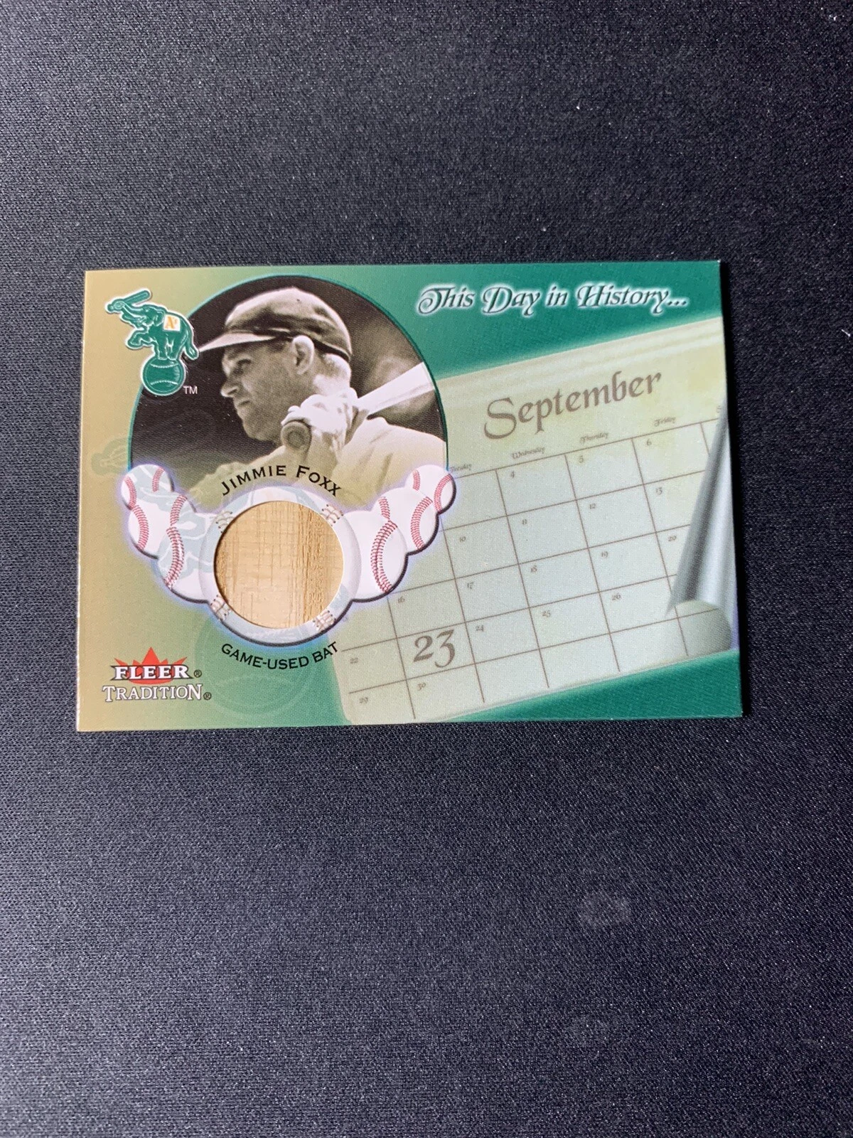 JIMMIE FOXX 2002 Fleer Tradition This Day In History - Game Used Bat - A's SP