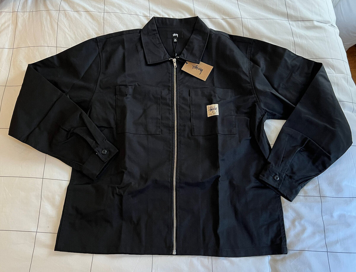 Stussy Classic Zip Up Black Long Sleeve Work Shirt Men's Stussy Classic Zip Up Black Long Sleeve Work Shirt Men's