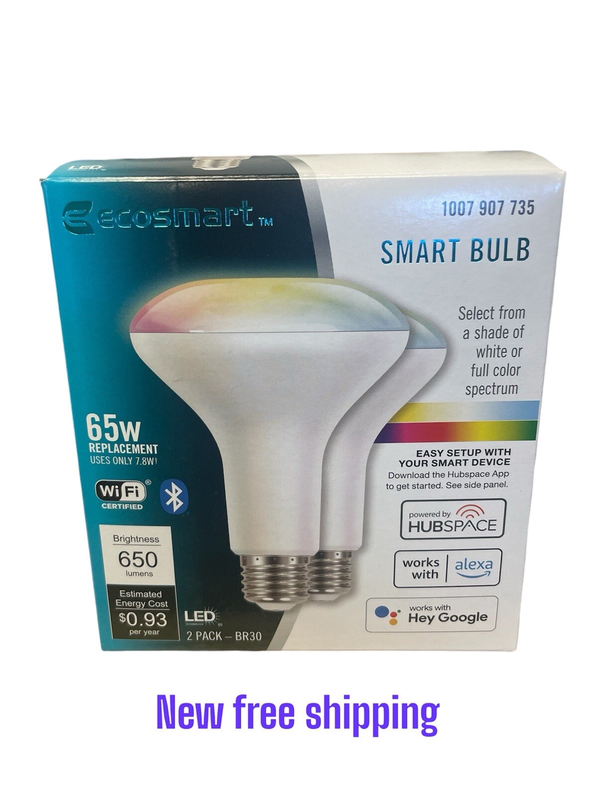 Alexa Smart Bulb BR30 65W Replacement Dimmable LED RGB Bulb 2Pack Color Changing-image