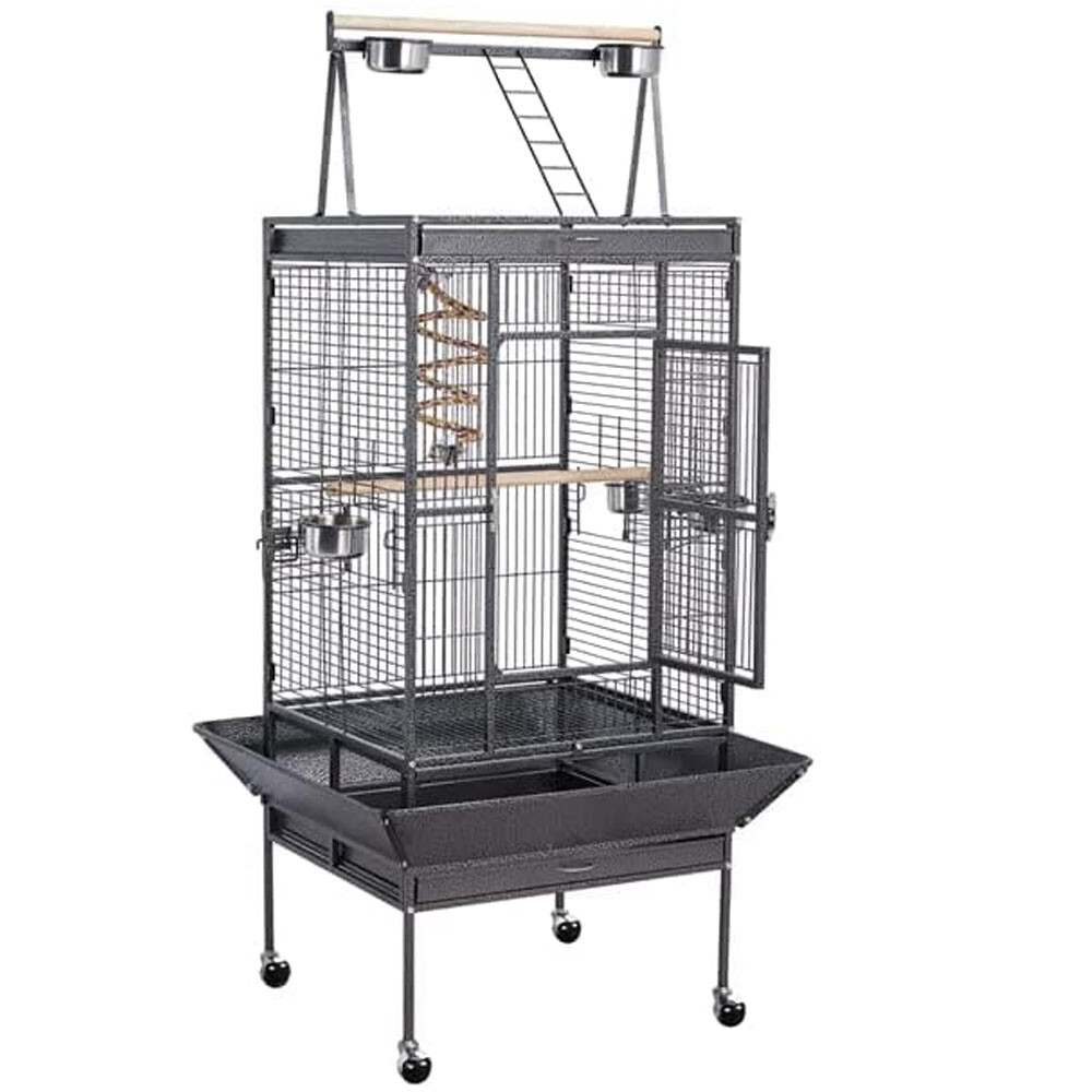 69-inch Wrought Iron Rolling Large Parrot Bird Cage with Stand
