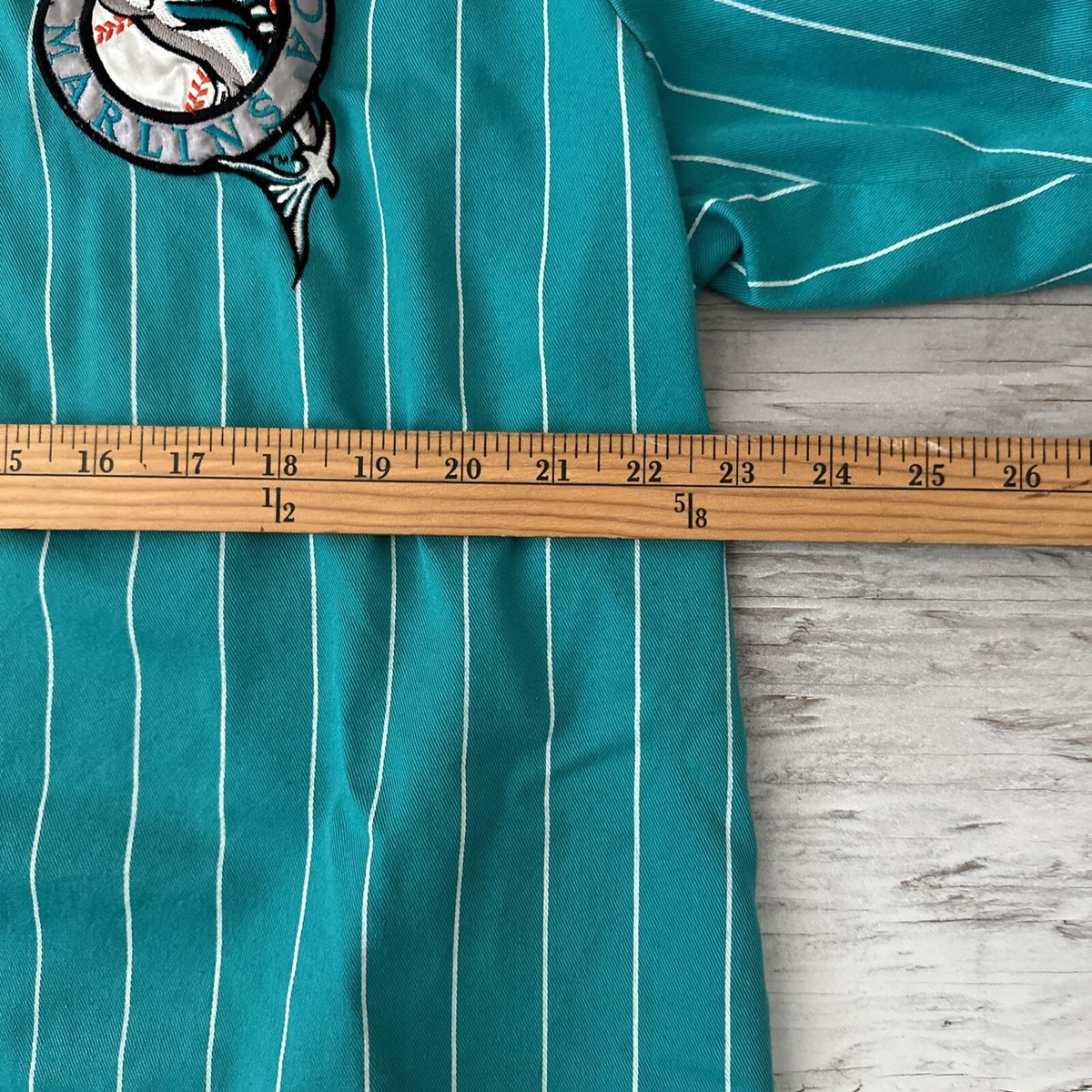 Vintage 90s MLB Florida Marlins Starter Pinstripe Teal Full Button 