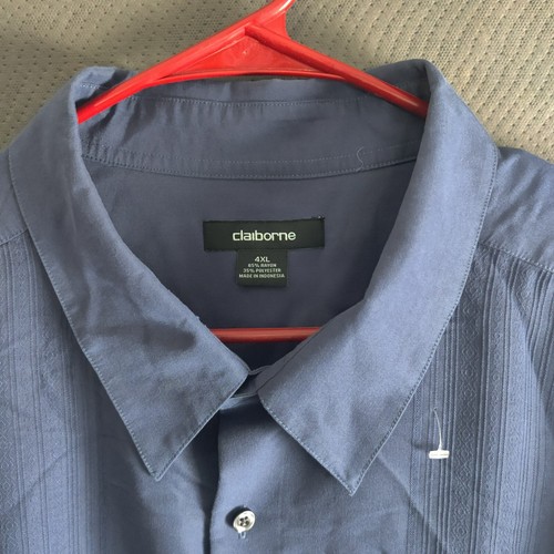 Claiborne Button Up Shirt Mens Size 4XL Short Sleeve Solid Navy Blue - Picture 5 of 10