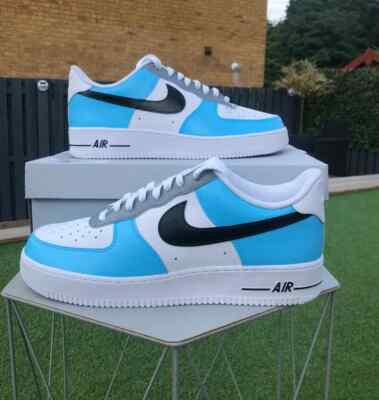 Nike Air Force 1 Custom Streetwear White Pale Blue & Black Shoes Art Mens Womens