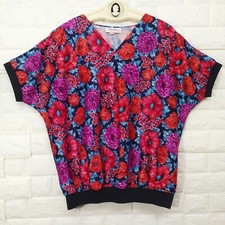 Vintage 80s Amy Lynn Floral Top Sz-40 Dolman SSL Polyester Vneck Grandma Cottage