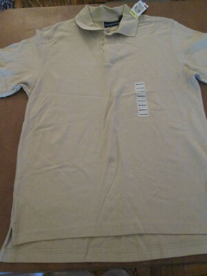 NWT $28 Macy's Men's John Ashford Polo Shirt Short Sleeves Medium Khaki Cotton 