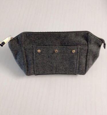 Yves Saint Laurent Clutch Bag Pouch Gray Felt Used Leather