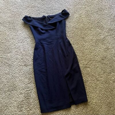 black halo blue dress Hepburn navy off the shoulder sheath Size:Plus Furniture of America Lucan Garment Fit:CUTOUT Formal dress back cuffs Banded waist