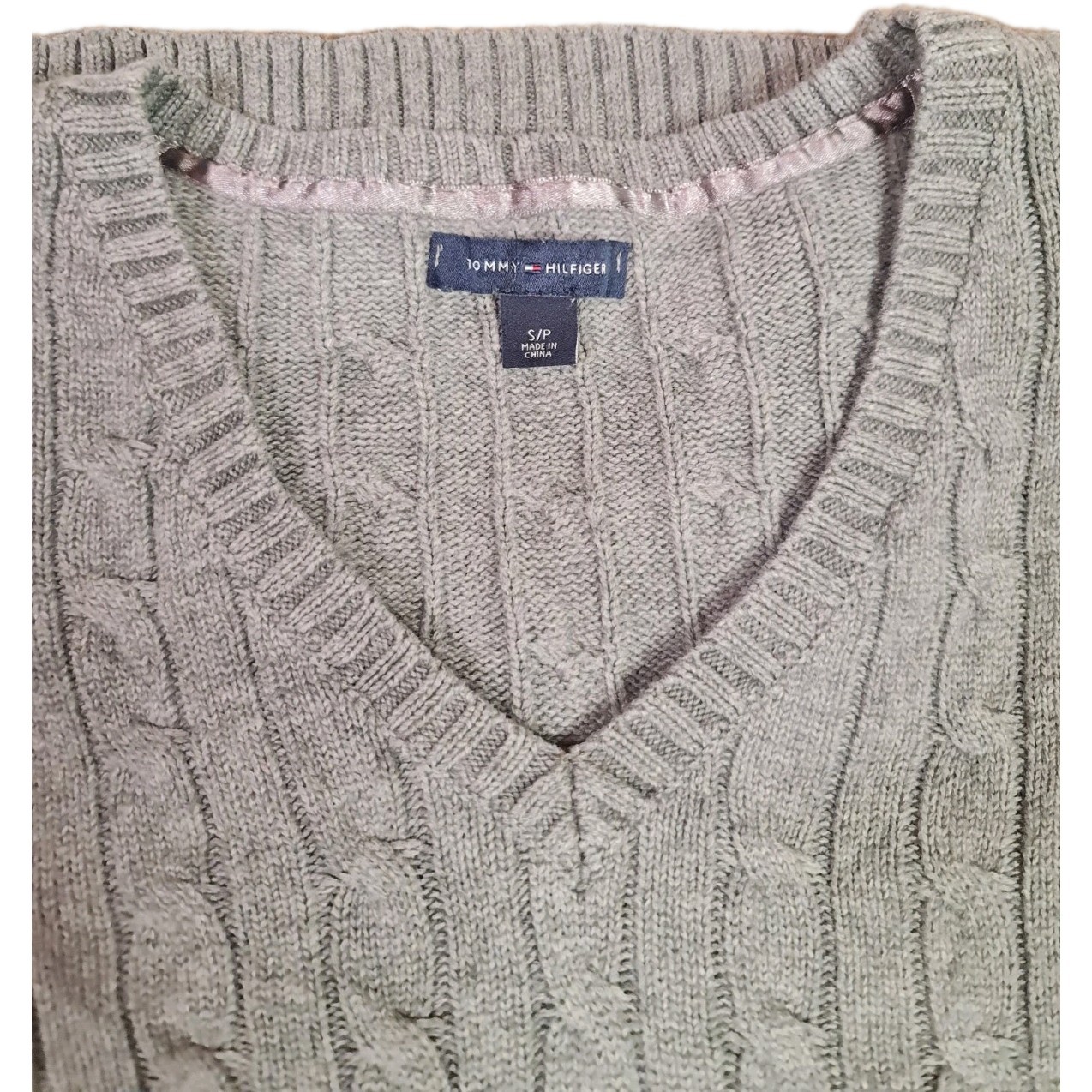 Womens Tommy Hilfiger Grey Cable Knit Sweater Size S