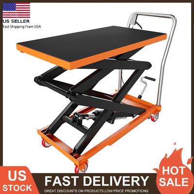 330lbs Hydraulic Lift Table Cart Manual Double Scissor Lift Table 50'' w/ Wheels