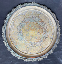 Antik Orient Teetisch Messing Schale Tablett graviert D.ca. 49 cm