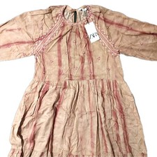 Zara Boho Long Sleeve Midi Dress Embroidered Tie-Dye Womens Long Dress