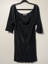 RED VALENTINO BLACK PLEATED SHORT SLEEVE SHEATH CASUAL DRESS Sz 42 MADE IN ITALY