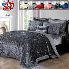 Velvet 3PC Quilted Bedspread Bed Throw Pillow Shams Double King Size Bedding Set