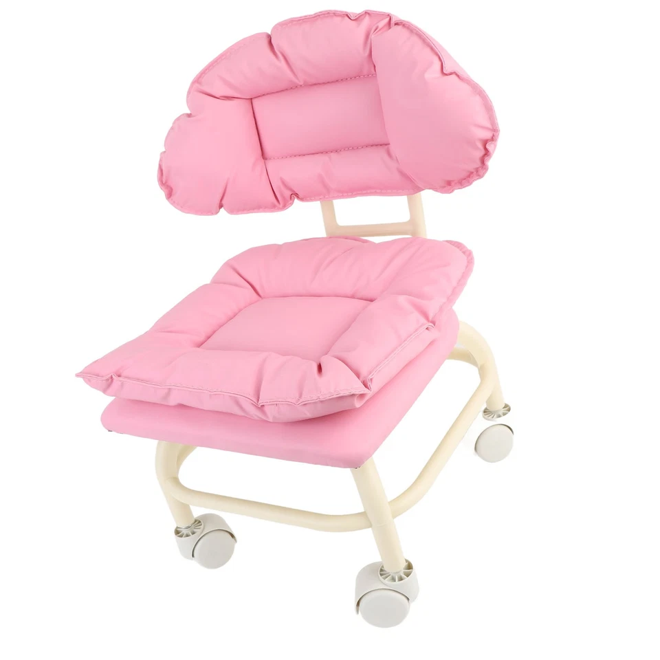 Pink Rolling Stool Swivel Chair Portable Backrest Stool With Wheels For Home TOU - Image 4 of 4