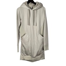 Athleta Sweatshirt Hoodie Dress Beige Long Sleeve Thumbholes Fleece Hood  ST