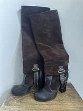 Gianmarco Lorenzi Chocolate Brown Suede Knee Boots EU 37/UK 4 contrast leather 