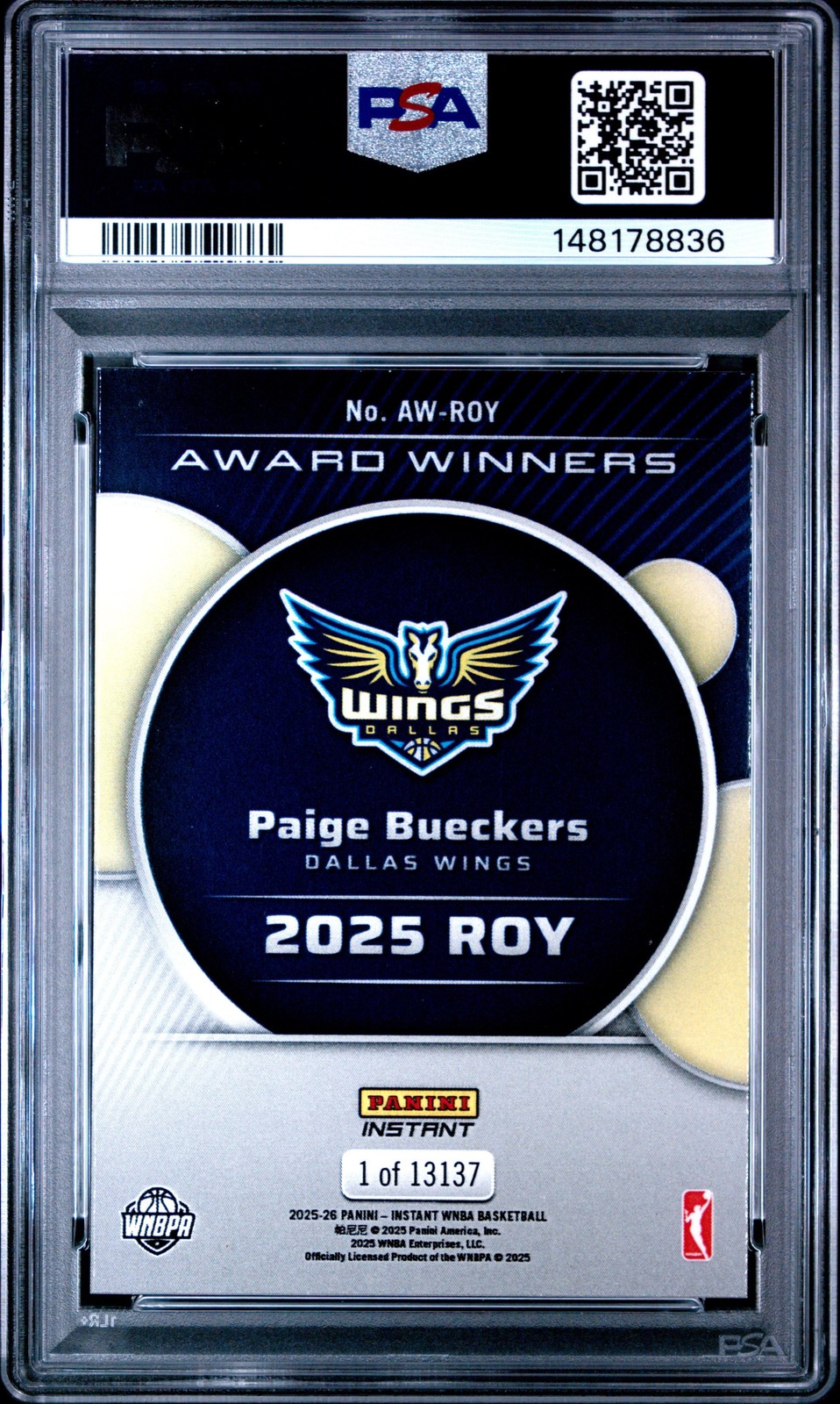 Graded 2025 Panini Instant Paige Bueckers #ROY Rookie RC Basketball Card PSA 9 view 2