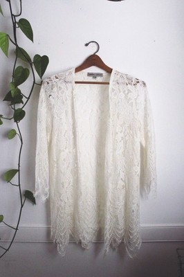 White Lace Kimono Cardigan Open-Front Small Boho Fairy Absolutely Famous
