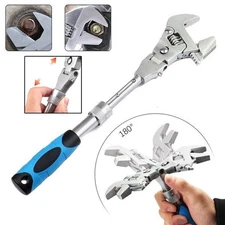 180⁰ Rotating Head Adjustable Ratchet Wrench Retractable Wrench Repair Tool US