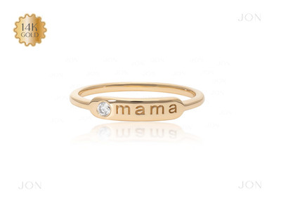 14K Gold Diamant Bar Mama Ring - Diamant Mutterring mit Stab Akzent