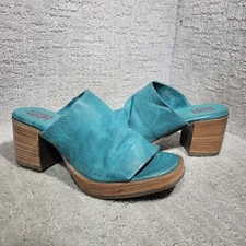 A.S.98 Audien Women's Size EU 39 Emerald Green Leather Slip on Chunky Heels